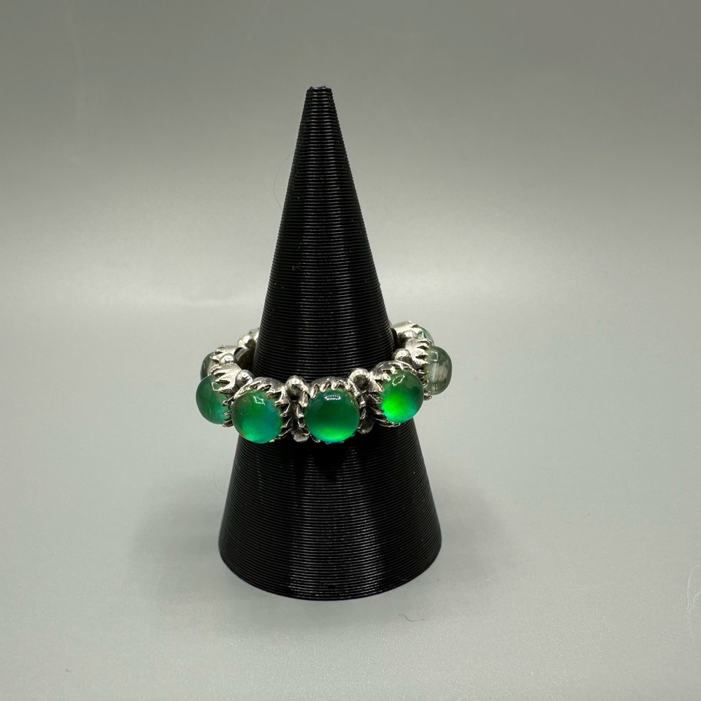 Aurora Opal Sterling Silver 925 Eternity Ring Handmade Band Size 7